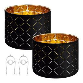 Drum Lamp Shade 2 Set 13 x 13 x 10 in Medium Round Lampshade with Harp (Black)