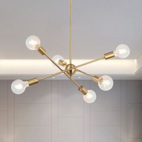 Modern Sputnik Chandelier Lighting 6 Lights Brushed Brass Chandelier Mid Century Pendant Lighting Gold Ceiling Light Fixture for Hallway Bar Kitc
