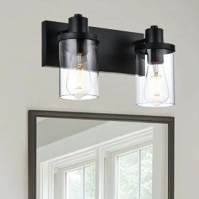 Rustic Wall Light Fixture in Matte Black Finish, 6 Light Bathroom Vanity Lighting with Clear Glass Shade (Numbers of Light: 2-Light)