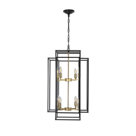 8 Lights Black & Gold Lantern Tiered Chandelier, Industrial Farmhouse Chandelier - No Bulbs Unavailable Platform- Temu (Option: Black and Gold)