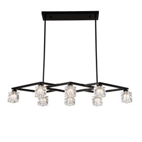 Matte Black Crystal Chandelier For Dining Room, 8-Light Kitchen Chandelier Light Fixture Modern Metal Industrial Chandeliers For Farmhouse Entryw (Option: Matte Black)